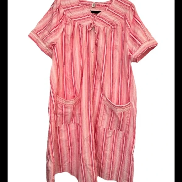 VTG PINK, Victoria Secret Sleepwear, Grandma Core, Pink Stripped Robe, Size L - Picture 2 of 5